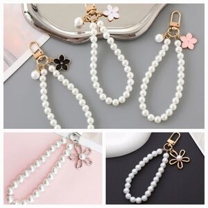 Pearl Beaded Flower Bag Charms- set of 5